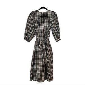 Target A New Day Women's Plaid 3/4 Puff Sleeve Wrap Dress Black/White